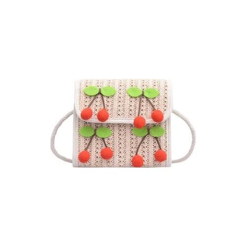 Handbag Womens New Style Lovely Cherry Messenger Bag Small Square Sling Bag Beach Straw Woven Shoulder Bag for Girls