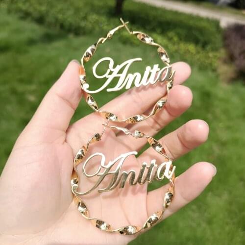 Popular Custom Name Earrings Customize Name Hoop Earrings Personalized Name Earrings Women Jewelry Pendientes Mujer Oorbellen