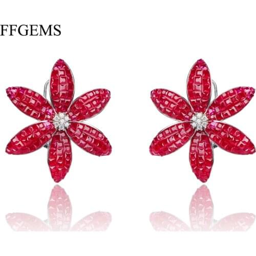 FFGems New Design 925 Silver drop big Earring Created Nano Emerald Fine Jewelry For Women Lady Engagement Wedding Party Gift Box