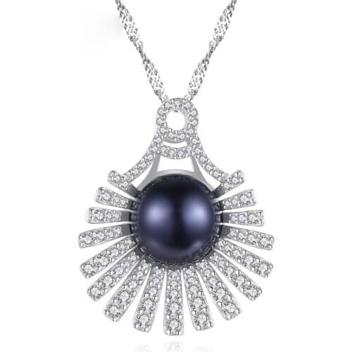 Fashion 100% 925 Sterling Silver Black Pearl Eternal Pendant Necklace For Women High Carbon Diamond Fine Jewelry Wholesale Gift