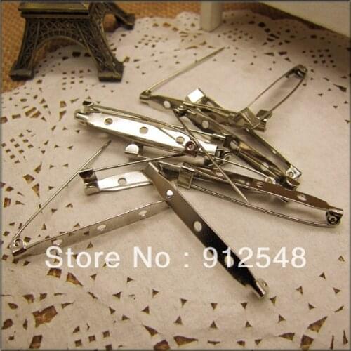 100pcs/lot Wholesale Fashion New Plated Rhodium Brooch Back Safety Catch Bar Pins 45mm*6mm
