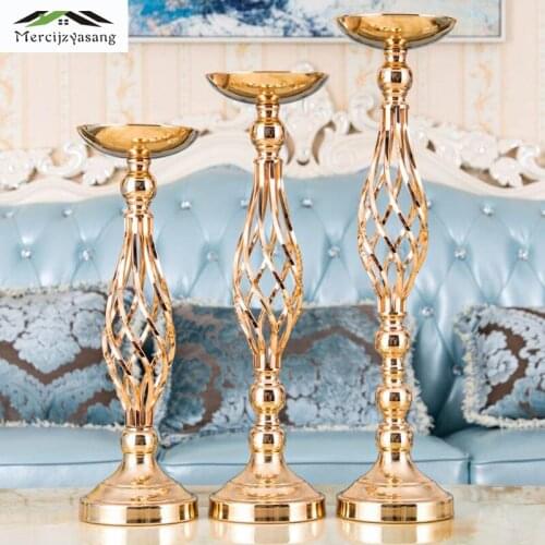 2Pcs/Lot Flower Vases Floor Metal Vase Plant Floral Holder Flower Pot Gold Road Lead for Home/Wedding Corridor Decoration G164