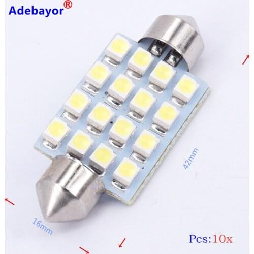 20pcs 41mm 3528 16 SMD LED White Car Dome Festoon Interior Light Bulbs Auto Car Festoon LED Licence Plate Dome Roof Car Light