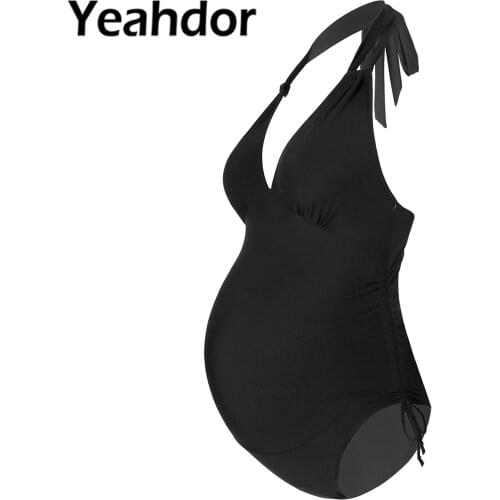 2021 Womens Maternity Swimsuits One Piece V-Neck Pregnancy Swimwear Halter Monokini Swimming Outfit Bathing Suit Beachwear