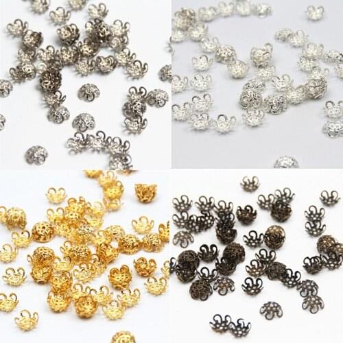 300Pcs/lot Pick 4 Colors 5Leaf Hollow Flower End Beads Caps 10mm Jewelry Findings Making DIY Jewelry Supplies
