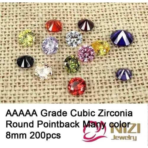 8mm 200pcs Luxury Cubic Zirconia Beads For DIY Accessories Round Shape AAAAA Grade Pointback Cubic Zirconia Stones Many Color