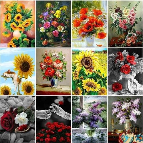 DIY 5D Diamond Painting Flower Cross Stitch Full Round Mosaic Rhinestones Scenic Diamond Embroidery Landscape Hobby Home Decor