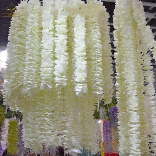 White Artificial Silk Flower Rattan Orchid Wisteria Vines 39 Inches Long For Wedding Backdrop Decoration Shooting Props