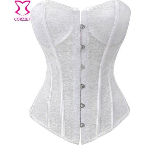 White Transparent Lace Floral Corset Top Bridal Waist Trainer Overbust Padded Cup Corsets&Bustiers Sexy Gothic Wedding Lingerie
