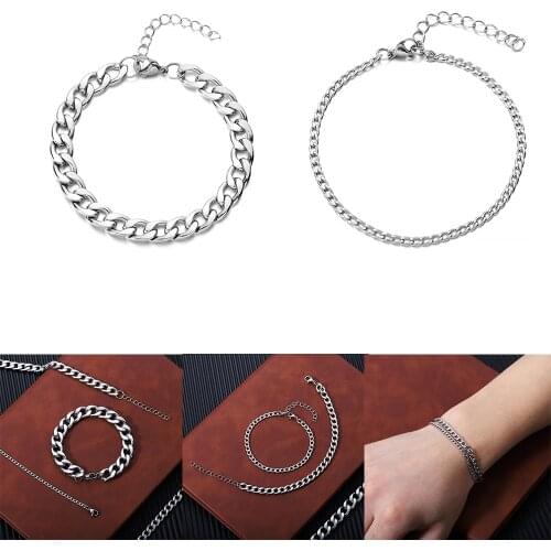 3-11mm Stainless Steel Classic Bracelet Link Curb Cuban Chain Men Width Chain Bracelet Wristband Charms Women Men Jewelry Gift