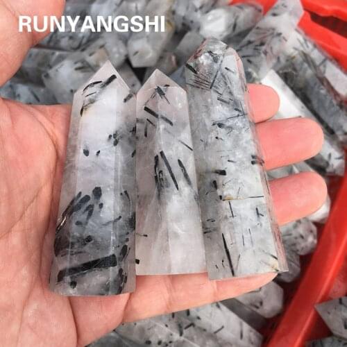Black tourmaline crystal column Natural crystal stone grinding crystal column 1pc Superior quality