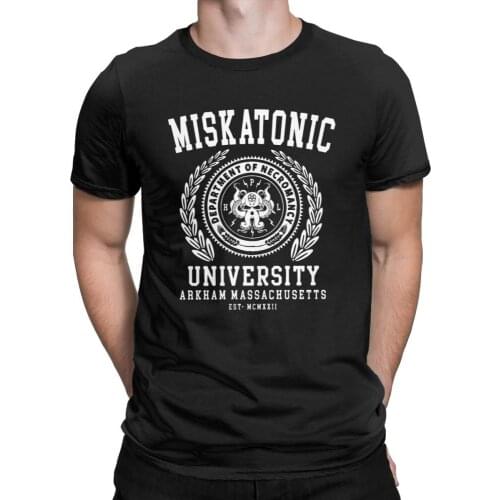Cthulu And Lovecraft Miskatonic University T-Shirt for Men Call Of Cthulhu Necronomicon Tees Crewneck Cotton Tops T Shirt