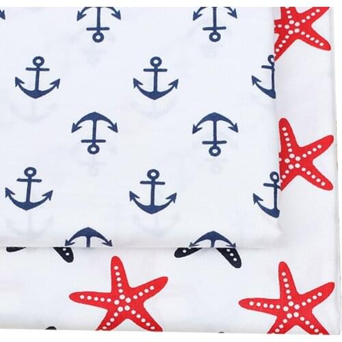 IBOWS 45*150cm 1pc Cotton Fabric Red Blue Pentagram Anchor Printed Sheets Home Textile Materials Handmade Apparel DIY Patchwork