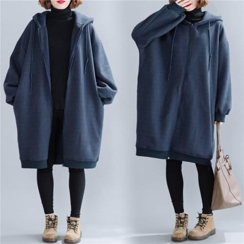 Cotton Plus Size Oversized Korean Casual Loose Long Autumn Winter Windbreaker Women Hoodies Sweatshirt 2021 Clothes Outwear Tops