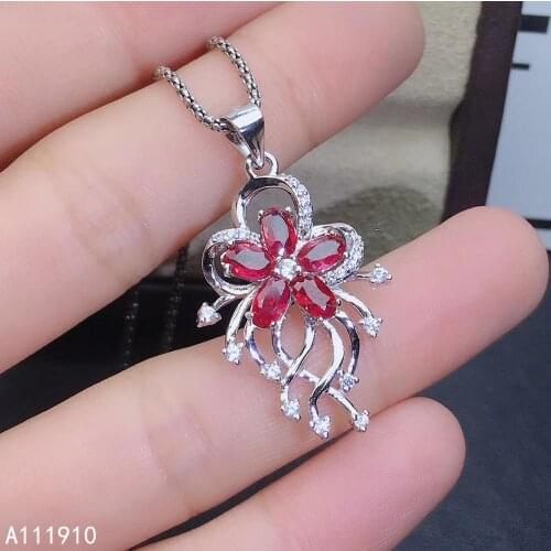 KJJEAXCMY fine jewelry 925 sterling silver inlaid Natural ruby gemstone female necklace pendant support detection noble