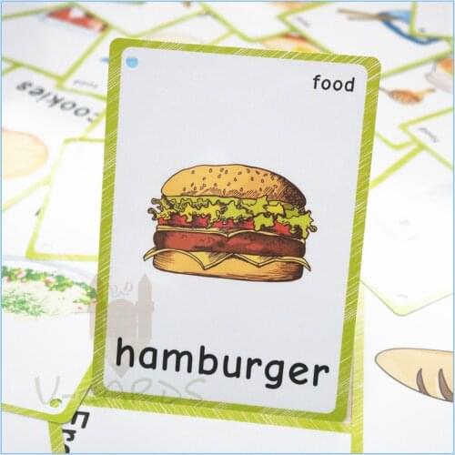 35pcs Food Early Learning Educational Flash Cards Pocket English Word Card Montessori Kindergarten Memory Game For Kids