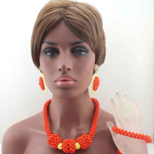 Chunky Orange Big Statement Jewelry Sets Crystal beaded Pendant Necklace Set Nigerian Wedding african beads jewelry sets W13549