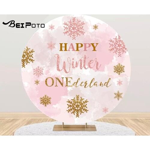 Round circle background pink happy winter onederland birthday baby shower backdrop snowflake Party decor table Covers YY-707