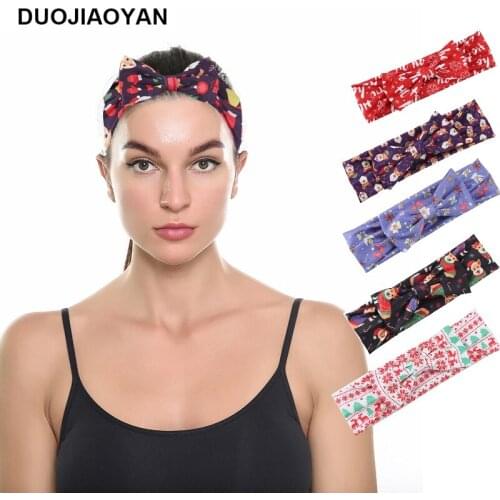 DUOJIAOYAN Best selling fashion cheap bow print headband Christmas tree elk cartoon cute Christmas headband adult