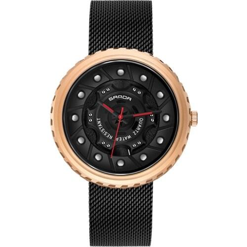 New Men Mesh Belt Business Quartz Watch Hollow Large Dial Fashion Personality Sports Wristwatches