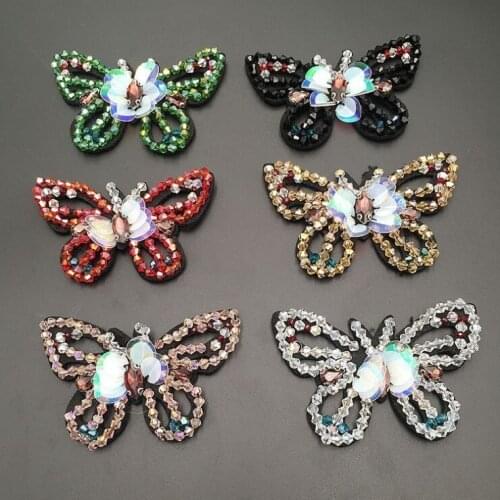 4Pcs 8.5*5.5cm handmade nail beaded crystal 3D butterfly applique cloth stickers DIY accessories and decorative patches A1411