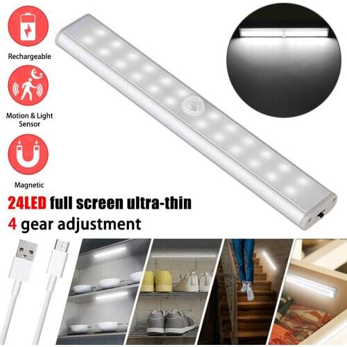 24 LED Motion Sensor Closet Cabinet Light Wireless USB Rechargeable Indoor night Lamp Kitchen Bedroom Cabinet Backlight