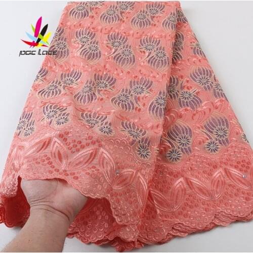 Latest Cotton Swiss African Embroidered Peach Lace Fabric Nigerian French Dress Quality Embroidery Hot Selling Price