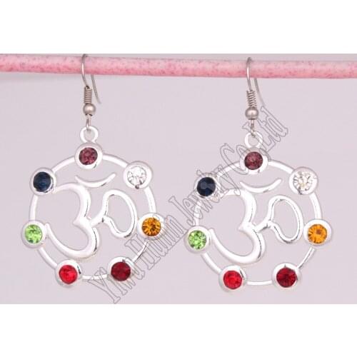 New Arrival seven chakra crystals symbol yoga charm religious hollow pendant yoga yogi earring