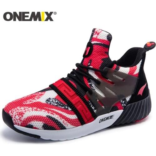 ONEMIX Original 2020 Mens High Shoes Breathable Boy Sport Slip-On Sneakers Athletic Boots Increasing Height Print Sports Shoes