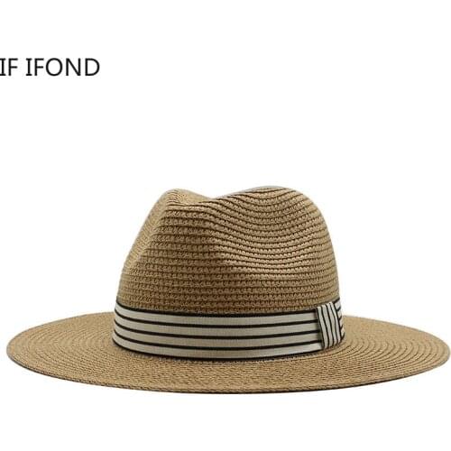 Panama Summer Straw Hats for Women Men Wide Brim Breathable Sun Beach Straw Hat UV Protection Fedora Cap