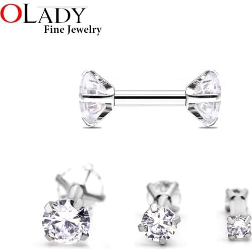 A Pair 16g 1.2*6MM Clear Shine Round Cubic Zirconia 316L Stainless Steel Internally Threaded Tragus Ear Piercing Body Jewelry