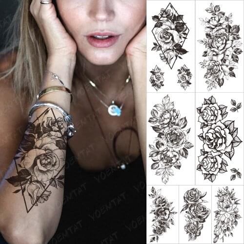 Transferable Waterproof Temporary Sleeve tatooo Stickers Rhombus Jasmine Orchid Rose Arm tattoos Body Art Fake tatoo Male Female