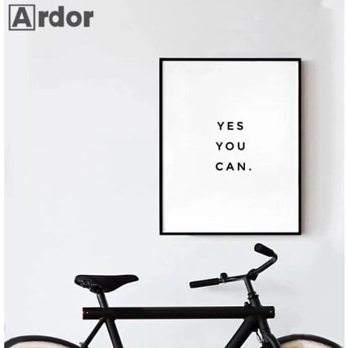 Yes You Can Motivational Phrase Poster And Print Minimalist Quotes Poster Canvas Black White Wall Art Picture Nordic Home Decor
