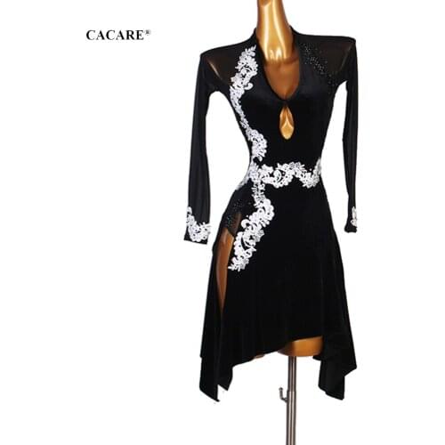 CACARE Fringed Dress SALE Latin Dance Dress Women Latina Salsa Latin Dance Competition Dresses D0887 Mesh Sleeve Appliques