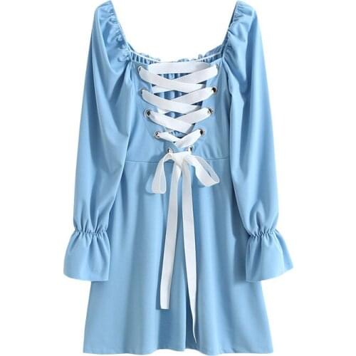 Lace Dress Vadim Vestidos Mujer Ladies Dress Back Cross Strap Sexy Fairy Streamer Square Collar French Vintage Backless Court