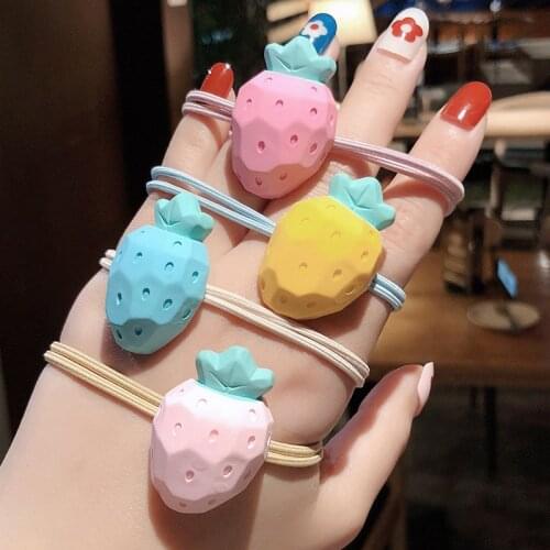 120pcs/lot DIY Simple Multi Resin Scrub Fruits Hair Band Strawberry Pineapple Rubber Band Hair Styling Tools Accessories HA1317