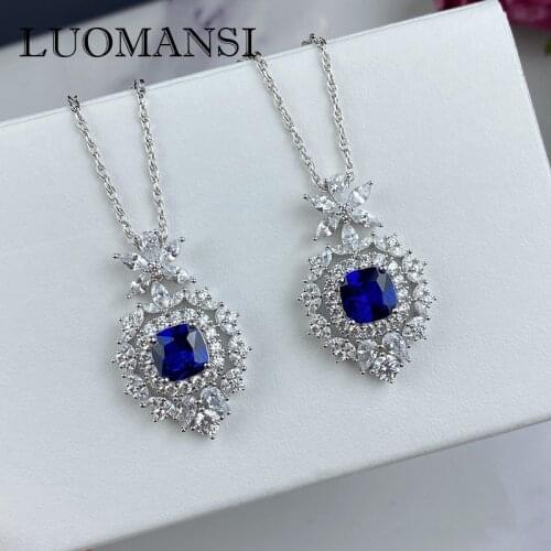 Luomansi AU750 Gold Luxury Real Sapphire Necklace Super Flash Jewelry S925 Sterling Silver Wedding Anniversary Woman Gift