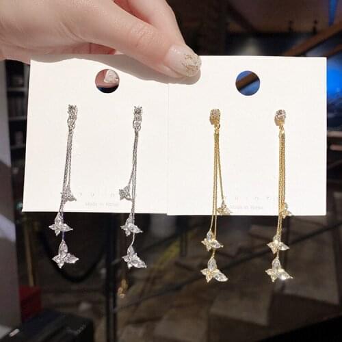 Bohemia Style Shiny Three Butterfly Crystal Drop Earring Long Tassel Drop Earrings for Women Statement Earrings Jewelry Gifts