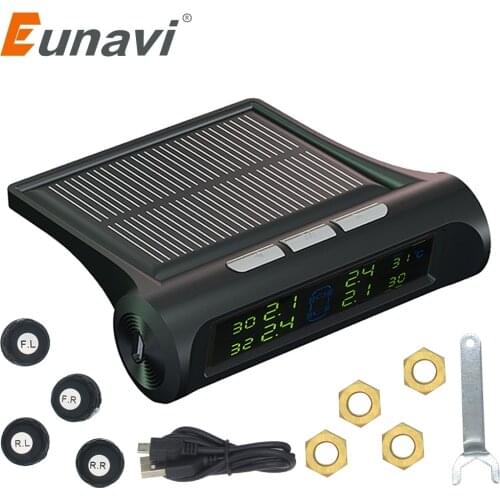 Eunavi Smart Car TPMS Wireless Tire Pressure Monitoring System Car 4PCS Mini External Sensors No Need to Disassemble the Tires A