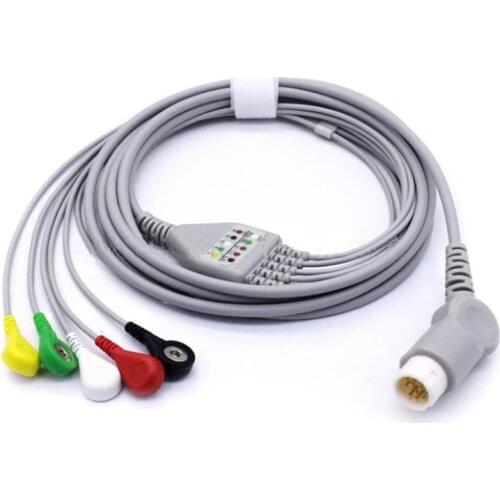 Compatible for Philips/HP 12Pin MP20/30/VM6 Patient Monitor ECG Cable One Piece 5 Leads, ECG Cable Leadwires Snap End IEC.TPU