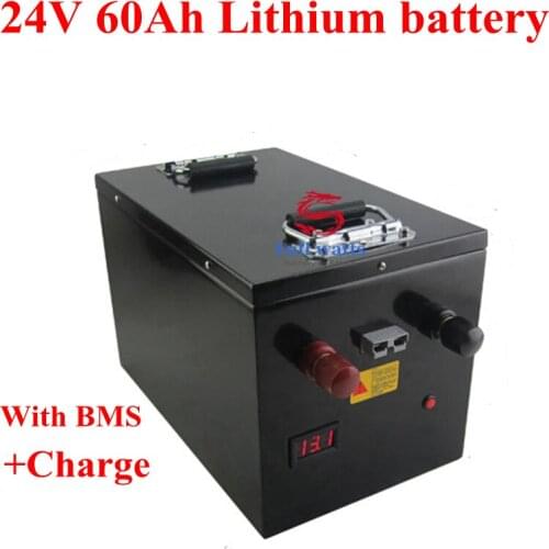 Steel Case 24V 60Ah Lithium Li-ion Battery Pack with BMS for Wheelchair Ebike Electric Motorcycle Scooter + 5A Charger