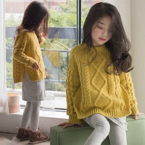 Girls Sweater Kids Outwear 2021 Yellow Plus Velvet Thicken Warm Winter Autumn Knitting Tops Pure Cotton Childrens Clothing