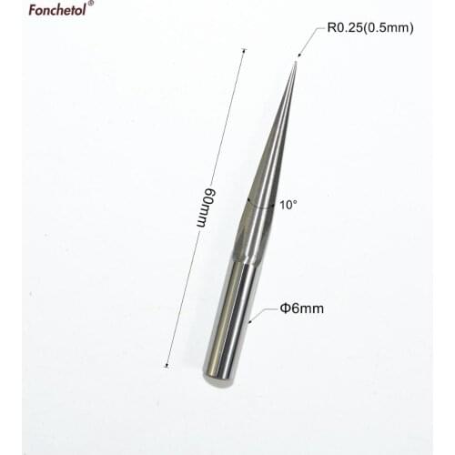 6mm*10degree*R0.25*60L-1PCS CNC solid carbide End Mill,woodworking router bit,taper ball nose milling cutter,relief tool