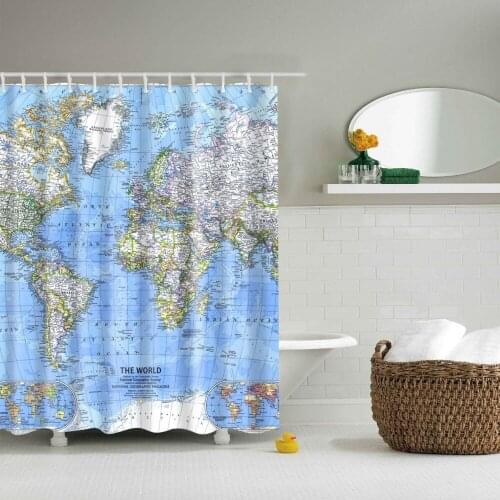 World Map Pattern Shower Curtain Bath Single Printing Waterproof for Bathroom Decor World Map 180x200cm Custom