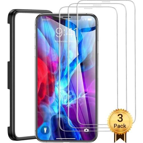 3 Pack Tempered Glass Screen Protector For iPhone 12 7 8 X XS XR 11 Pro Max Anti-Shatter Phone Film Cover & Installation Frame