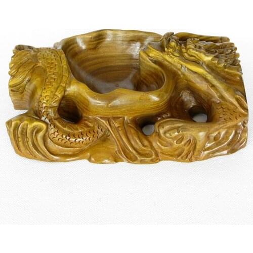 Rosewood crafts Yanju ashtray ashtray Green Sandalwood carving wood carved dragon creative personality gift box