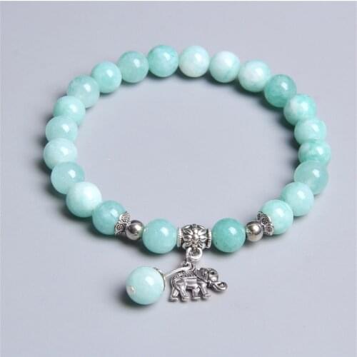 Female lucky Blue amazonite beads metal elephant charm bracelet for women ladies bracelet jewelry gifts dropshipping wholesale