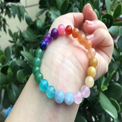 1pcs Natural Rainbow Agates Beaded Bracelet Colorful Crystal Strand Candy Bracelets for Women Fashion As Gift