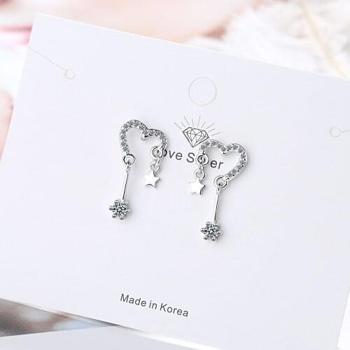 100% 925 Solid Real Sterling Silver Heart Star With CZ Stud Earrings Gift For Women Girls Teen Lady Jewelry DA279