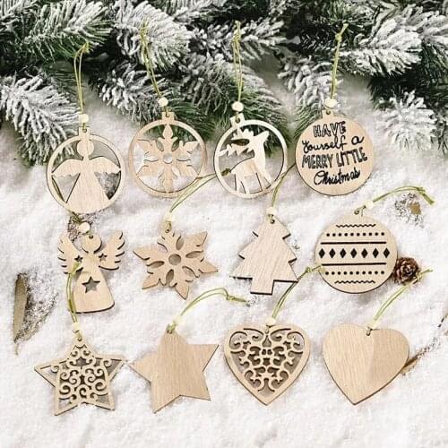 12pcs/set Wooden Pendant Xmas Tree Hanging Ornaments Christmas Decor For Home 2020 Navidad Natal Christmas Gift New Year 2021